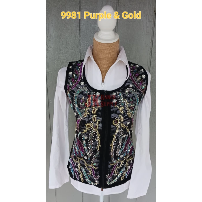 20230217_100514 (2) RHC Ladies Western Lace & Gold & Rhinestones Show Vest #209981 - Image 1