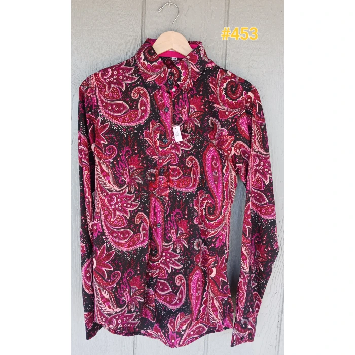 RHC Ladies Lightweight Burgundy Paisley Western Show Shirt #68453 - Image 1