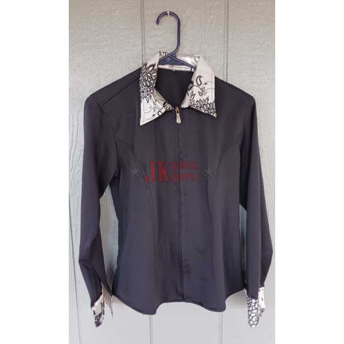Ladies Lycra Contrasting Cuff & Collar Western Show Shirt - Image 3