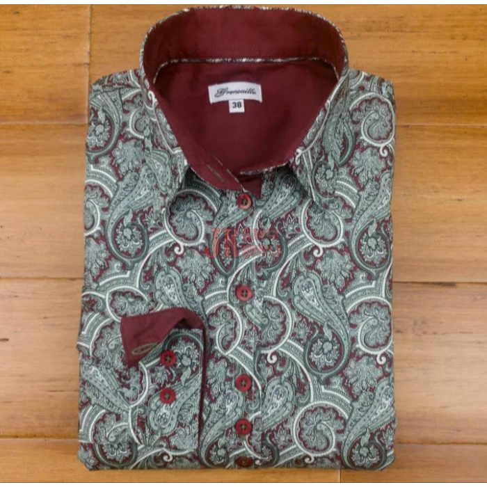 The Perfect Ranch Ladies Shirt Burgundy & Mint Paisley #RGP1 - Image 1