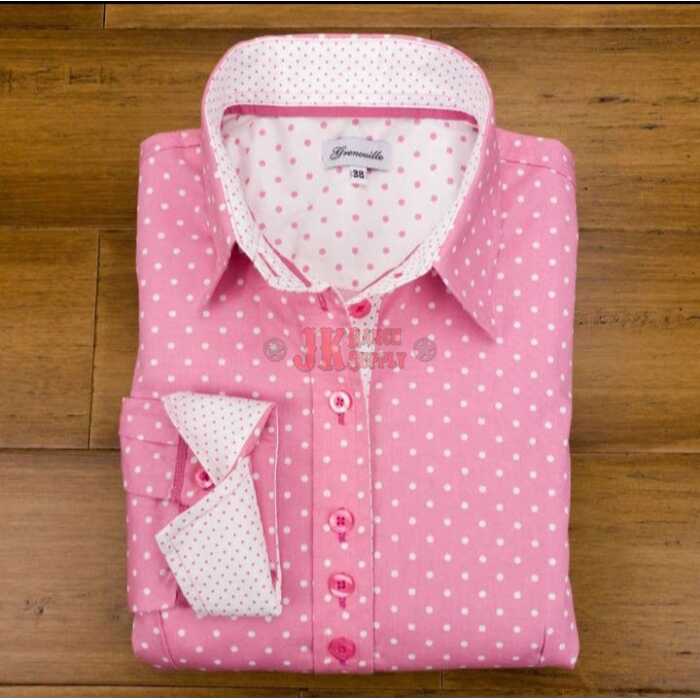 The Perfect Ranch Ladies Shirt Pink Polka Dots #PWS1 - Image 1