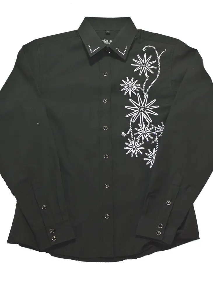 Womens Black Embroidered Western-style Blouse 126680