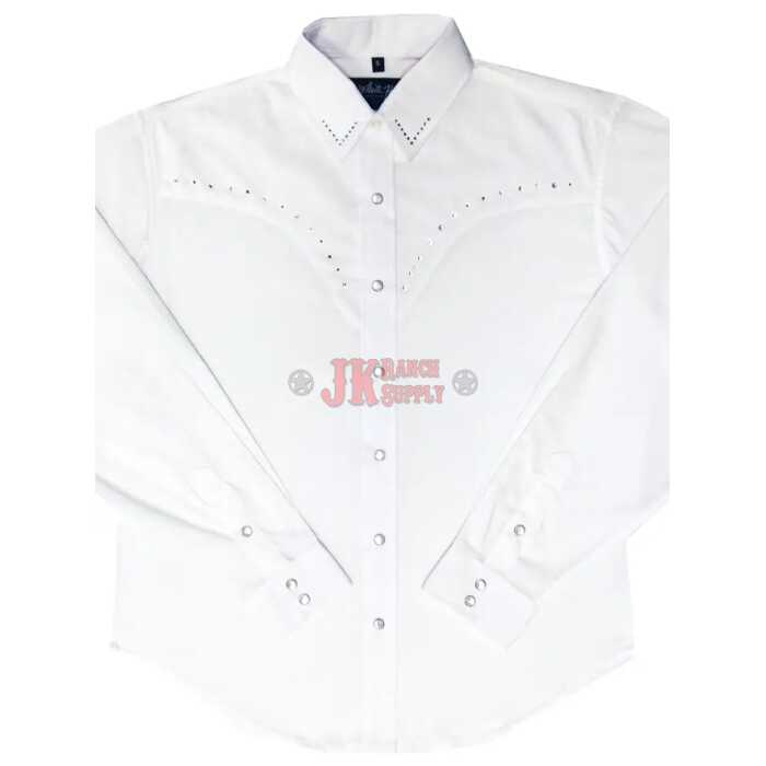 Ladies Western White Rhinestone Show Shirt #1401 - Image 1