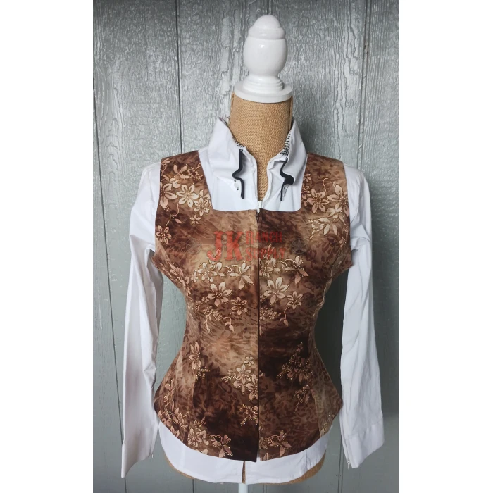 20231014_102411 Custom DBJ Chocolate & Gold Ladies Western Show Vest - Image 1
