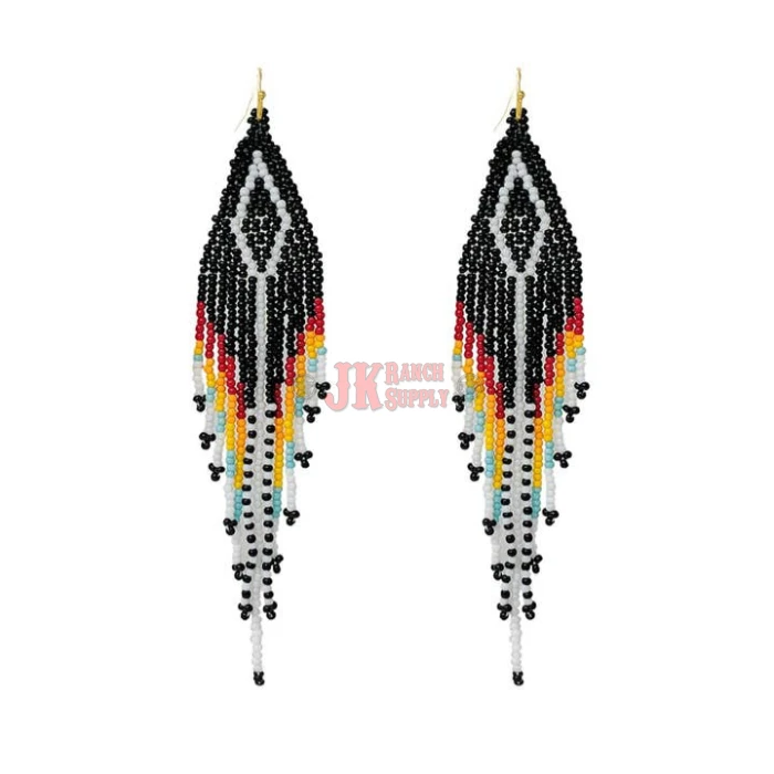 Black & White Seed Aztec Western Earrings - Image 1
